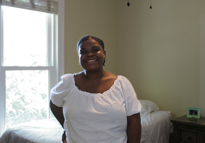 A resident in her room at the shelter